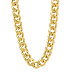4mm-14mm 14k Yellow Gold Plated Flat Cuban Link Curb Chain Necklace (SKU: GL-CURB-MIAMI)
