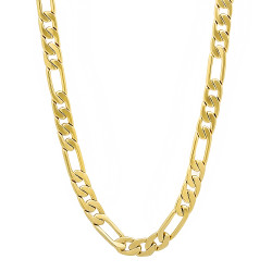 5mm-7mm 14k Yellow Gold Plated Flat Figaro Chain Necklace (SKU: GL-FIGARO-ROUNDED)
