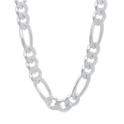 Men's 10.7mm .925 Sterling Silver Diamond-Cut Flat Figaro Chain Necklace
