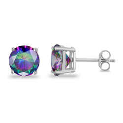 .925 Sterling Silver Rainbow 4mm - 7mm Round Cut CZ Stud Rhodium Plated Earrings - Made in Italy (SKU: SS-ER1009)