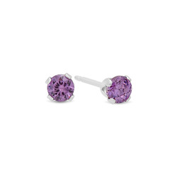 Round Cut Simulated Purple Amethyst CZ Sterling Silver Italian Crafted Stud Earrings + Polishing Cloth