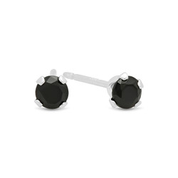Round Cut Simulated Black Onyx CZ Sterling Silver Italian Crafted Stud Earrings + Bonus Polishing Cloth (SKU: SS-ER2272)