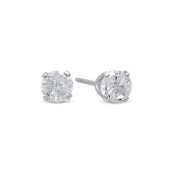 Sterling Silver Italian Crafted Round Pattern Of Simulated Diamond CZ Stud Earrings + Polishing Cloth