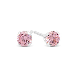 Round Cut Simulated Pink Tourmaline CZ Sterling Silver Italian Crafted Stud Earrings + Polishing Cloth