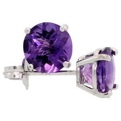 .925 Sterling Silver Amethyst 4mm - 7mm Round Cut CZ Stud Rhodium Plated Earrings - Made in Italy