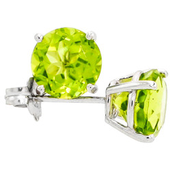 .925 Sterling Silver Peridot 4mm - 7mm Round Cut CZ Stud Rhodium Plated Earrings - Made in Italy