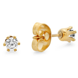 Round Brilliant Cut CZ 14k Gold Plated Stainless Steel Stud Earrings + Microfiber