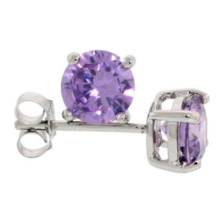.925 Sterling Silver Lavender 4mm - 7mm Round Cut CZ Stud Rhodium Plated Earrings - Made in Italy