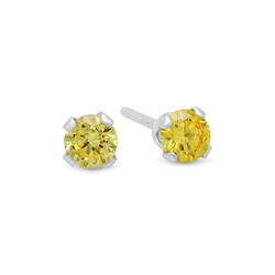 Round Cut Simulated Citrine Yellow CZ Sterling Silver Italian Crafted Stud Earrings + Cleaning Cloth (SKU: SS-ER2274)