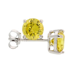 .925 Sterling Silver Yellow 4mm - 7mm Round Cut CZ Stud Rhodium Plated Earrings - Made in Italy