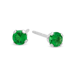 Brilliant Cut Simulated Emerald Green CZ Sterling Silver Italian Crafted Stud Earrings + Polishing Cloth