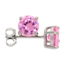 .925 Sterling Silver Pink 4mm - 7mm Round Cut CZ Stud Rhodium Plated Earrings - Made in Italy (SKU: SS-ER1006)