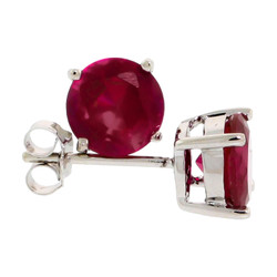 .925 Sterling Silver Ruby 4mm - 7mm Round Cut CZ Stud Rhodium Plated Earrings - Made in Italy