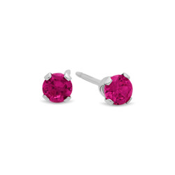 Round Simulated Rubellite Tourmaline CZ Sterling Silver Italian Crafted Stud Earrings + Polishing Cloth