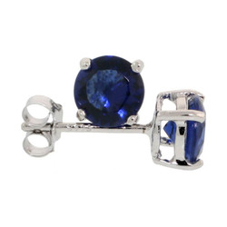 .925 Sterling Silver Blue Sapphire 4mm - 7mm Round Cut CZ Stud Rhodium Plated Earrings - Made in Italy
