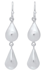 7.4mm Sterling Silver Nickel-Free Double Pear Shape TearDrop Dangling Earrings - Made in Italy