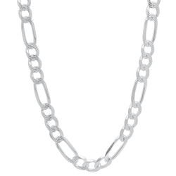 Men's 5.2mm Diamond-Cut .925 Sterling Silver (Nickel Free) Flat Figaro Chain Necklace, 7'-30' + Jewelry Cloth & Pouch (SKU: NC1018)