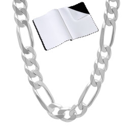 Men's 8mm Solid .925 Sterling Silver Flat Figaro Chain Necklace