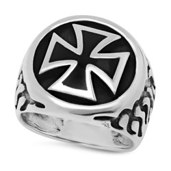 Men's Oxidized Silver Silver Iron Cross Ring + Jewelry Cloth & Pouch (SKU: SS-SKR108)