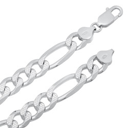 9.5mm .925 Sterling Silver Diamond-Cut Flat Figaro Chain Necklace