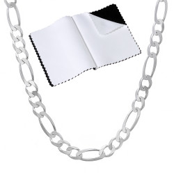 4mm Solid .925 Sterling Silver Flat Figaro Chain Necklace + Gift Box (SKU: NC1014-BX)
