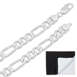 Men's 8.1mm .925 Sterling Silver Diamond-Cut Flat Figaro Chain Necklace + Gift Box