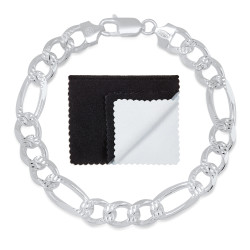 9.5mm .925 Sterling Silver Diamond-Cut Flat Figaro Chain Bracelet (SKU: NC1021B)