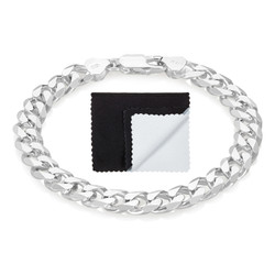 7.9mm Solid .925 Sterling Silver Beveled Curb Chain Bracelet + Gift Box (SKU: SS-CRB200B-BX)