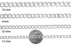 1mm-16mm Solid .925 Sterling Silver Flat Cuban Link Curb Chain Necklace or Bracelet (SKU: CURB-CHAINS)