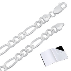 5mm-10mm .925 Sterling Silver Diamond-Cut Flat Figaro Chain Necklace or Bracelet