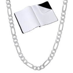4.7mm .925 Sterling Silver Diamond-Cut Flat Figaro Chain Necklace + Gift Box