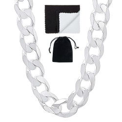 Men's 13.5mm High-Polished .925 Sterling Silver (Nickel Free) Beveled Curb Chain Necklace, 7'-30' (SKU: SYC103)