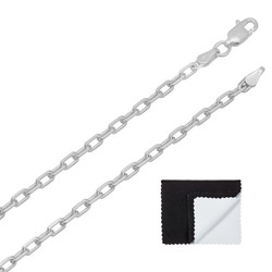 3mm Solid .925 Sterling Silver Oval Cable Draw Flat Cable Chain Necklace (SKU: SS-RL80)