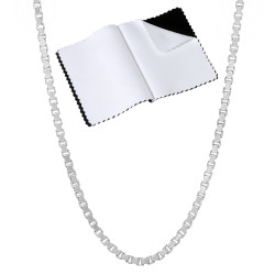 2.3mm Solid .925 Sterling Silver Square Box Chain Necklace + Gift Box (SKU: NK1241-BX)