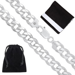Men's 8.9mm Solid .925 Sterling Silver Beveled Curb Chain Necklace + Gift Box (SKU: NK1001-BX)