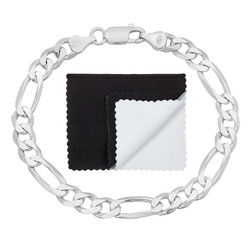 7mm Solid .925 Sterling Silver Flat Figaro Chain Bracelet + Gift Box (SKU: NEC737B-BX)