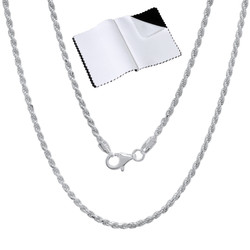 2mm .925 Sterling Silver Diamond-Cut Twisted Rope Chain Necklace + Gift Box