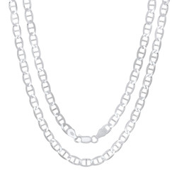 Men's 5.3mm Solid .925 Sterling Silver Flat Mariner Chain Necklace + Gift Box (SKU: NEC719-BX)