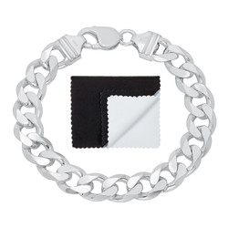 10.5mm Solid .925 Sterling Silver Beveled Curb Chain Bracelet
