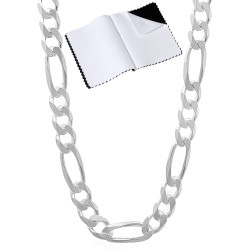Men's 5.5mm Solid .925 Sterling Silver Flat Figaro Chain Necklace + Gift Box