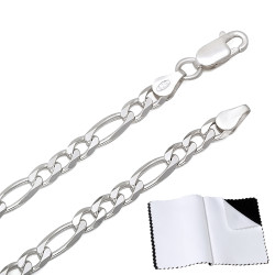 4.9mm Solid .925 Sterling Silver Flat Figaro Chain Necklace + Gift Box (SKU: CN1027-BX)