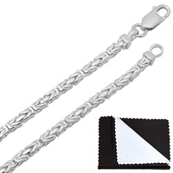 Men's 3.3mm Solid .925 Sterling Silver Flat Byzantine Chain Necklace + Gift Box (SKU: SS-NC1003-BX)