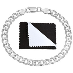 6.5mm Solid .925 Sterling Silver Beveled Curb Chain Bracelet