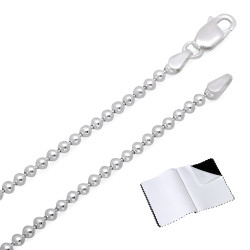 2mm Solid .925 Sterling Silver Military Ball Chain Necklace + Gift Box