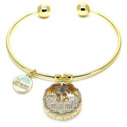 22mm 14k Yellow Gold Plated Clear Cubic Zirconia Round Charm Bracelet, 7.5 inches (SKU: GL-BC1027)