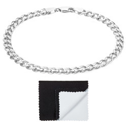 5mm Solid .925 Sterling Silver Flat Curb Chain Bracelet + Gift Box (SKU: NEC528B-BX)
