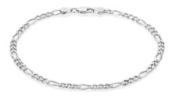 4mm Rhodium Plated Silver Flat Figaro Chain Bracelet (SKU: NC1014-RDMB)