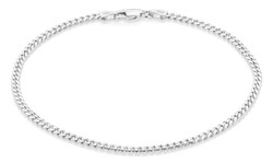 3mm Rhodium Plated Silver Beveled Curb Chain Bracelet