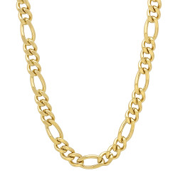 5.3mm 0.25 mils (6 microns) 24k Yellow Gold Plated Figaro Chain Necklace, 7'-36' + Jewelry Cloth & Pouch (SKU: GL-008D)
