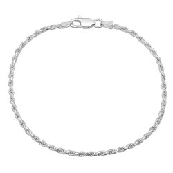 2.2mm Solid .925 Sterling Silver Twisted Rope Chain Bracelet (SKU: NEC722B)
